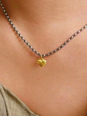 Gold Dainty Puffy Heart Necklace